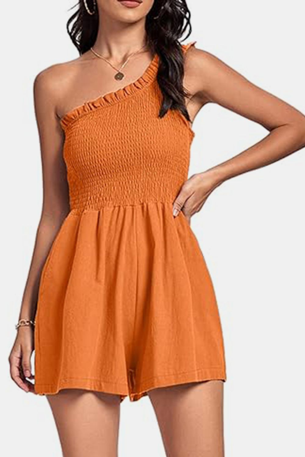 Smocked Single Shoulder Romper