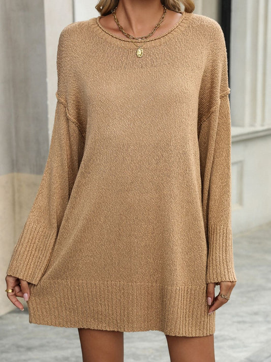 Round Neck Dropped Shoulder Sweater