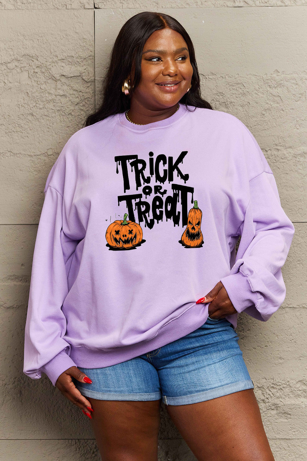 Simply Love Full Size TRICK OR TREAT Graphic Sweatshirt