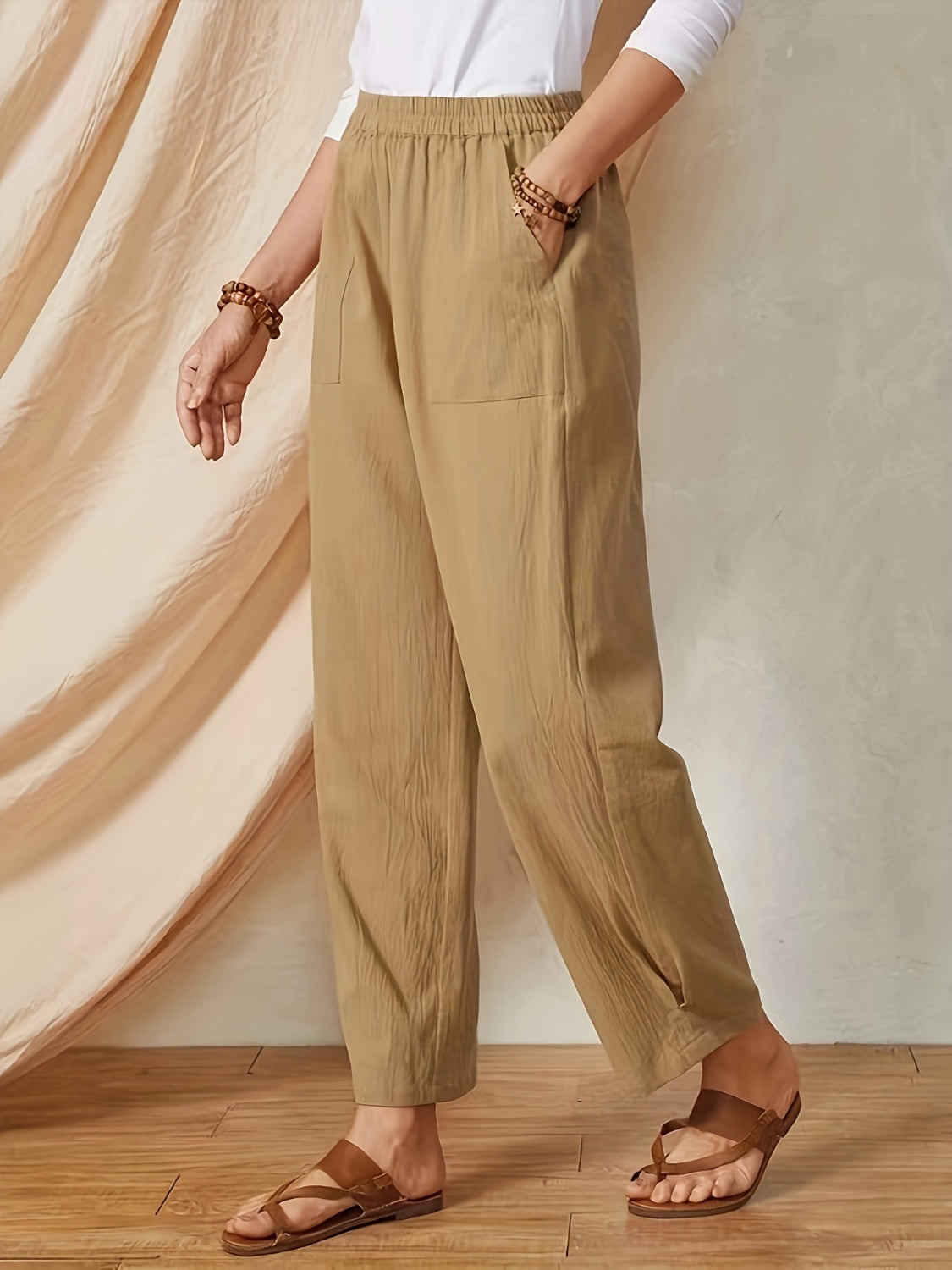 Full Size Elastic Waist Pants with Pockets