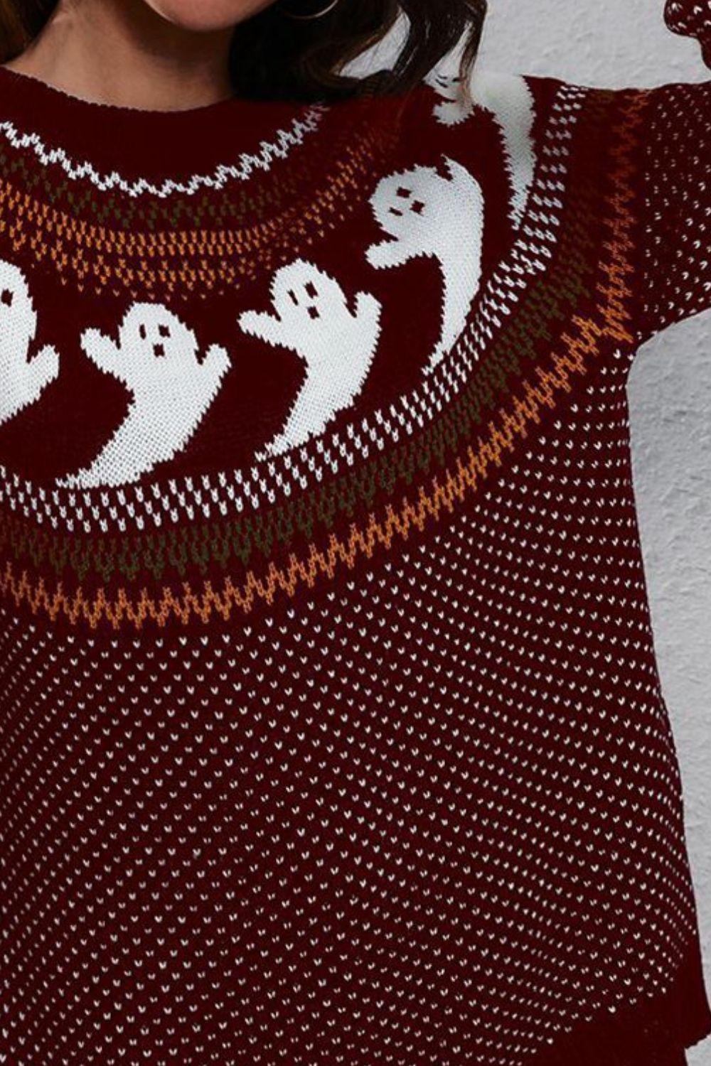 Ghost Pattern Round Neck Long Sleeve Sweater