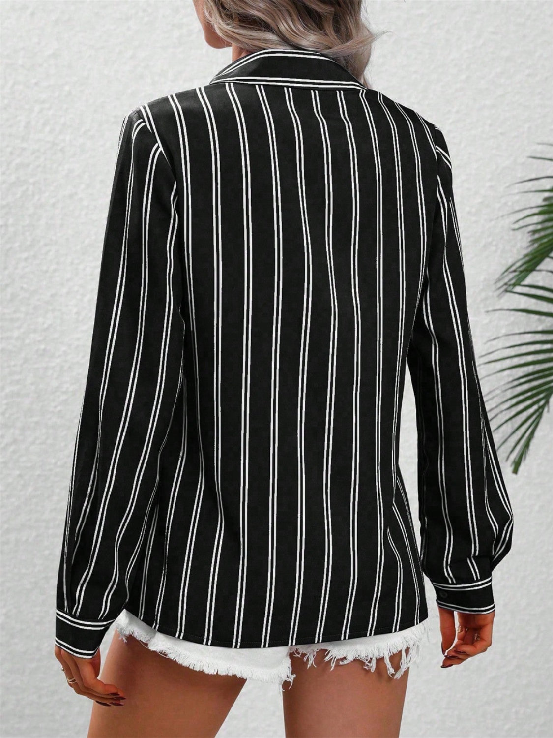 Striped Collared Neck Long Sleeve Shirt