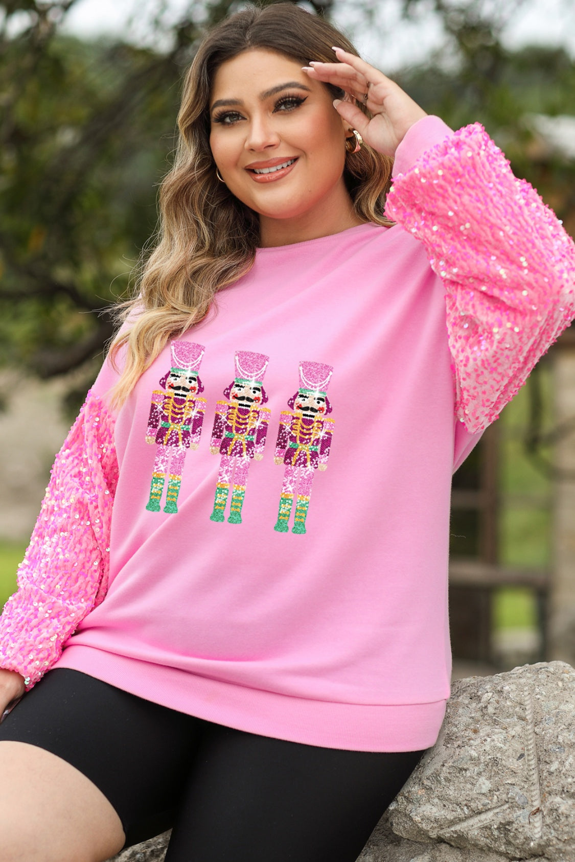 Plus Size Sequin Nutcracker Long Sleeve Sweatshirt