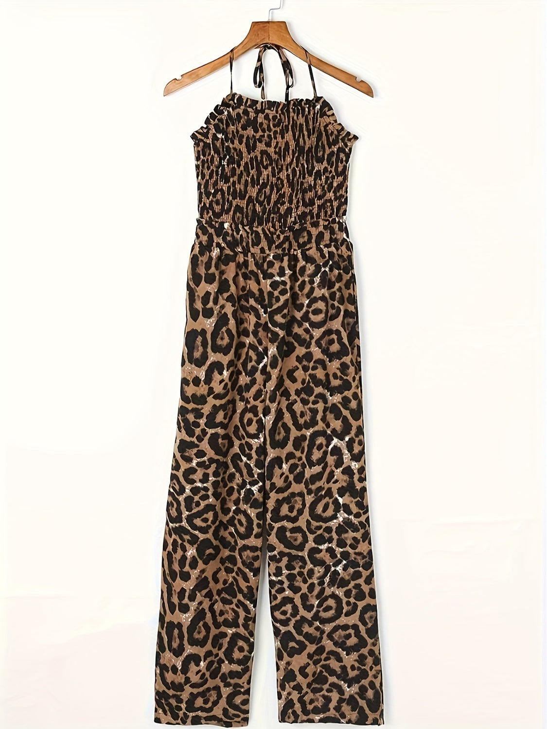 Full Size Leopard Halter Neck Jumpsuit