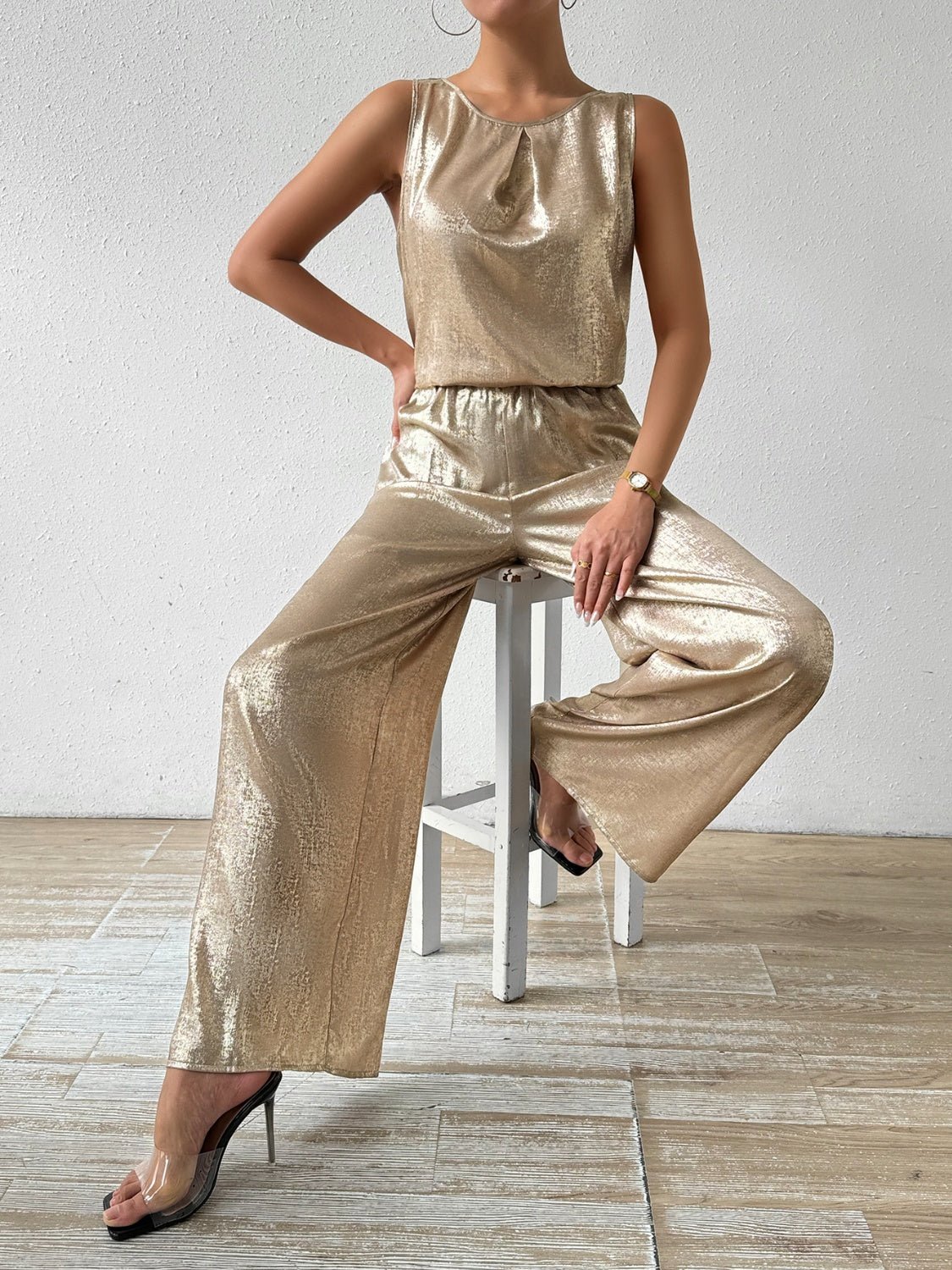 Round Neck Sleeveless Top and Pants Set